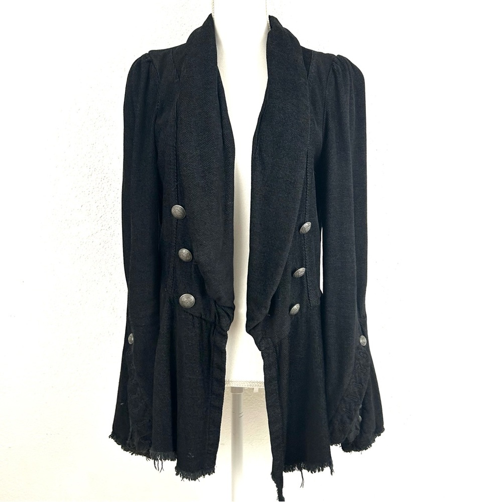 Free People Small Throwback Blazer/Jacket Black Corduroy military lace